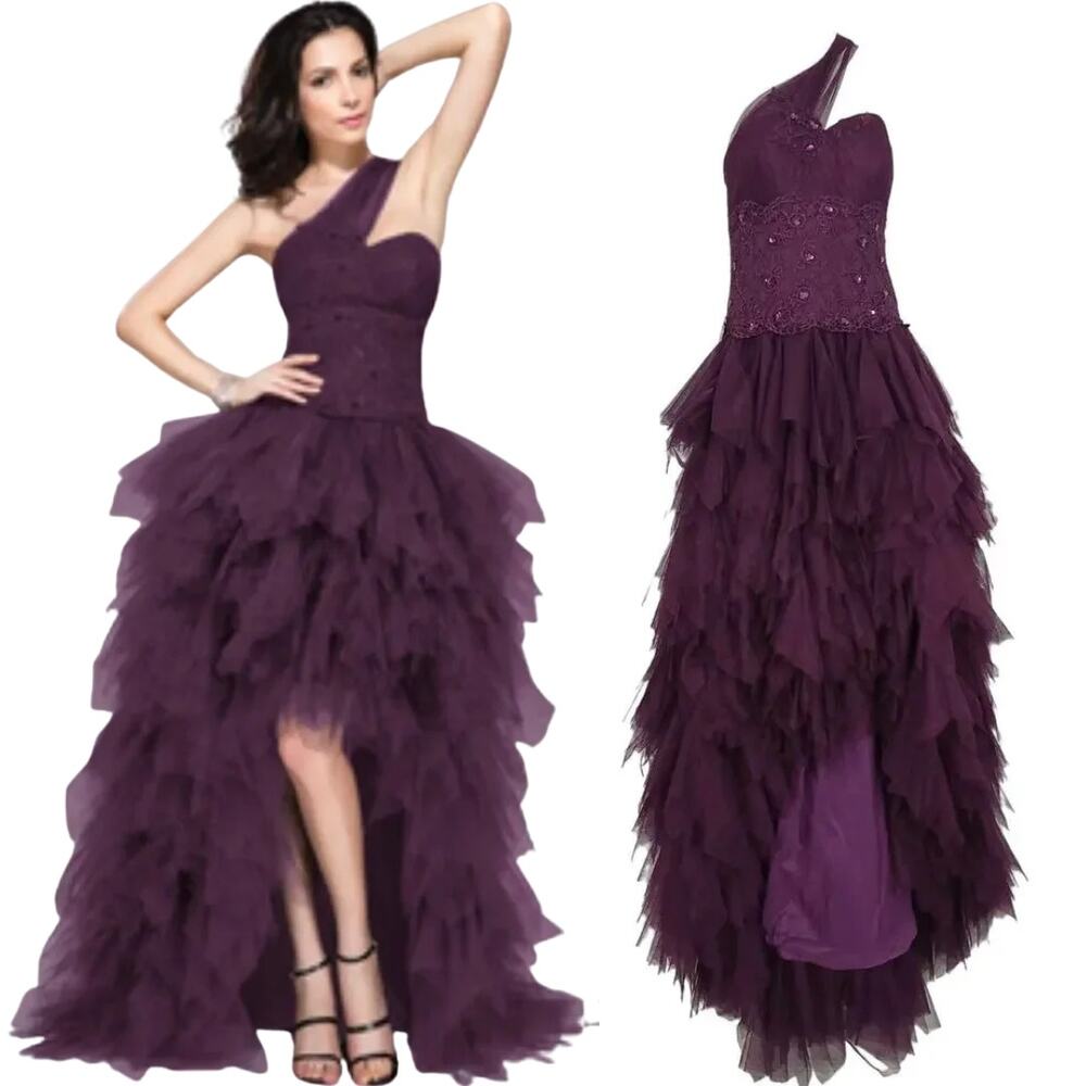 JJ's House Cassie One Shoulder Sequin Cascading Tulle Dress Size 6 NWT Punk Goth